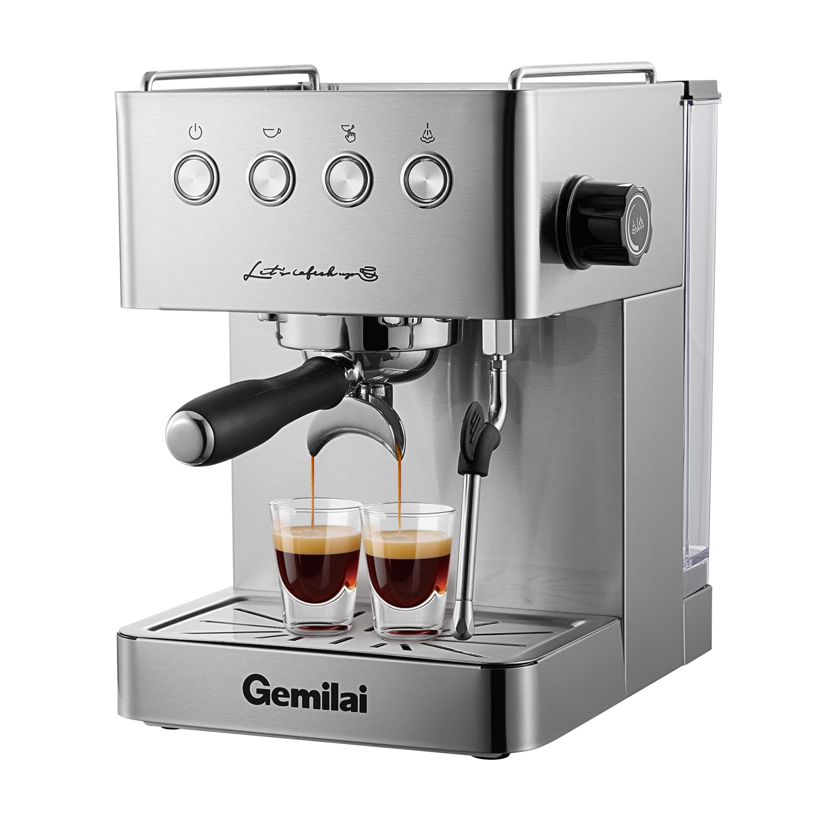 Gemilai Espresso Machine, Professional Espresso Maker with Milk Frother Steam Wand & 1.8QT Water Tank, Espresso Maker with 1500W Fast Heating for Latte Macchiato Cappuccino, Brushed Stainless Steel