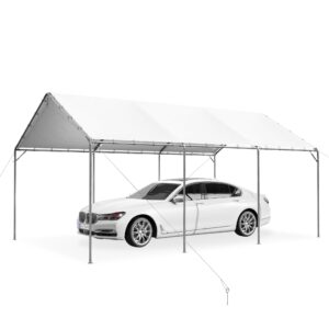 phi villa 12x20 ft heavy duty carport car canopy party tent adjustable peak height, garage storage boat shelter with waterproof & uv protected tarp, white