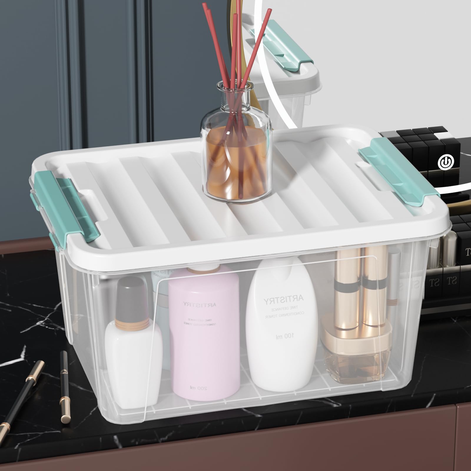 Nicesh 20 L Clear Latch Storage Box, 4 Pack Plastic Latch Storage Bins with Lid