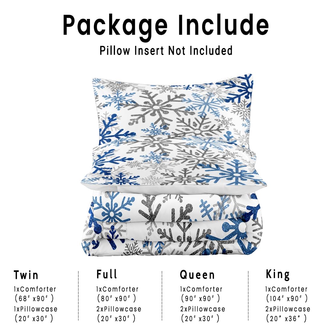 Yilinata Blue Snowflake Comforter Set Winter Christmas Frozen Printed Quilt Bedding Set with 1 Comforter and 2 Pillow Covers for Bedroom Dormroom All Season King 104x90inches