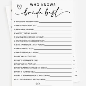 All Ewired Up 50 Who Knows the Bride Best (50-Cards) Fun Wedding Shower Decorations Engagement Party Rehearsal Dinner Game Activity, How Well Do You Know The Bride, Minimalist Script