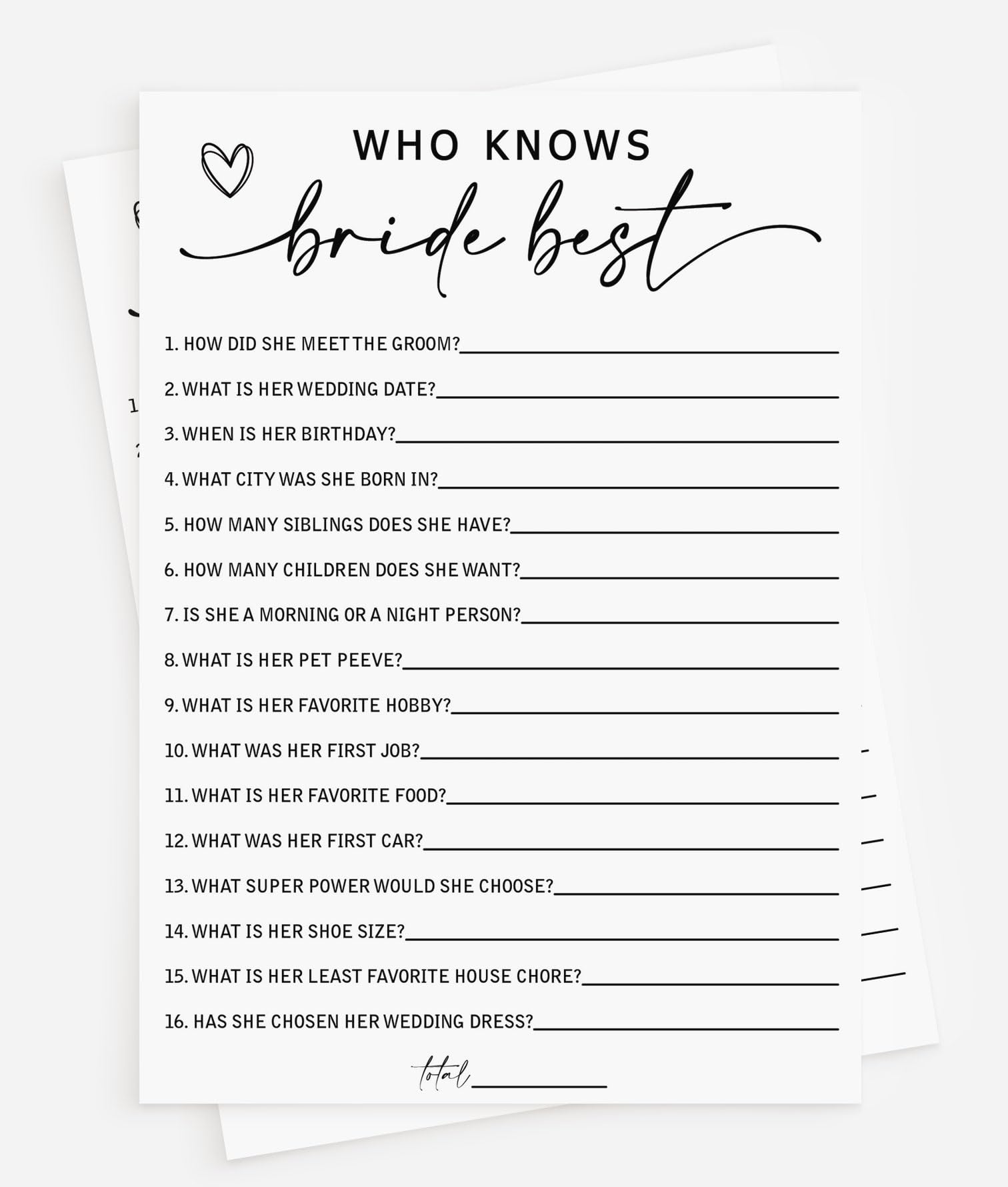 All Ewired Up 50 Who Knows the Bride Best (50-Cards) Fun Wedding Shower Decorations Engagement Party Rehearsal Dinner Game Activity, How Well Do You Know The Bride, Minimalist Script