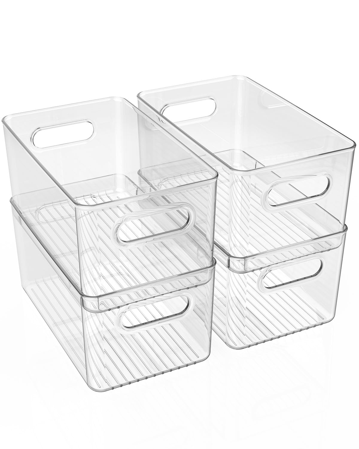 Faryuan 4 PCS Clear Plastic Storage Bins, Refrigerator Organizer Bins with Handles, Pantry Organizer Bins for Food, BPA-Free Fridge Organizer for Fridge, Freezer, Kitchen, Cabinet, Pantry, 10" Long