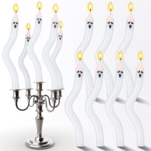 mtlee 12 pcs halloween ghost candles spiral unscented white candles realistic twisted taper candlesticks halloween decor candle for home dinner table ghost spooky decorations