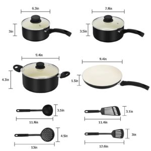 Pleasthome 11 Piece Ceramic Nonstick Cookware Set, Soft Grip Healthy Pots and Pans Set with Lids and Utensils for Kitchen,PFAS-Free, Dishwasher Safe, 100% PFOA Free