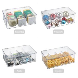 Naivees Clear Divided Storage Organizer Container Box with Lid Removable Divided Storage Medicine and Tea Bag Box Dresser Organizers Plastic Storage Bins for Cosmetics,Crafts,Coffee Pods (2)