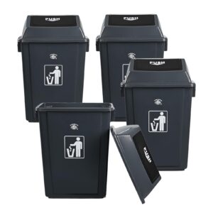 Afromy 4 Packs 13 Gallon Commercial Heavy-Duty Trash/Garbage Can, Swing Lid Waste Container for Home/Garage/Kitchen/Outdoor/Driveway