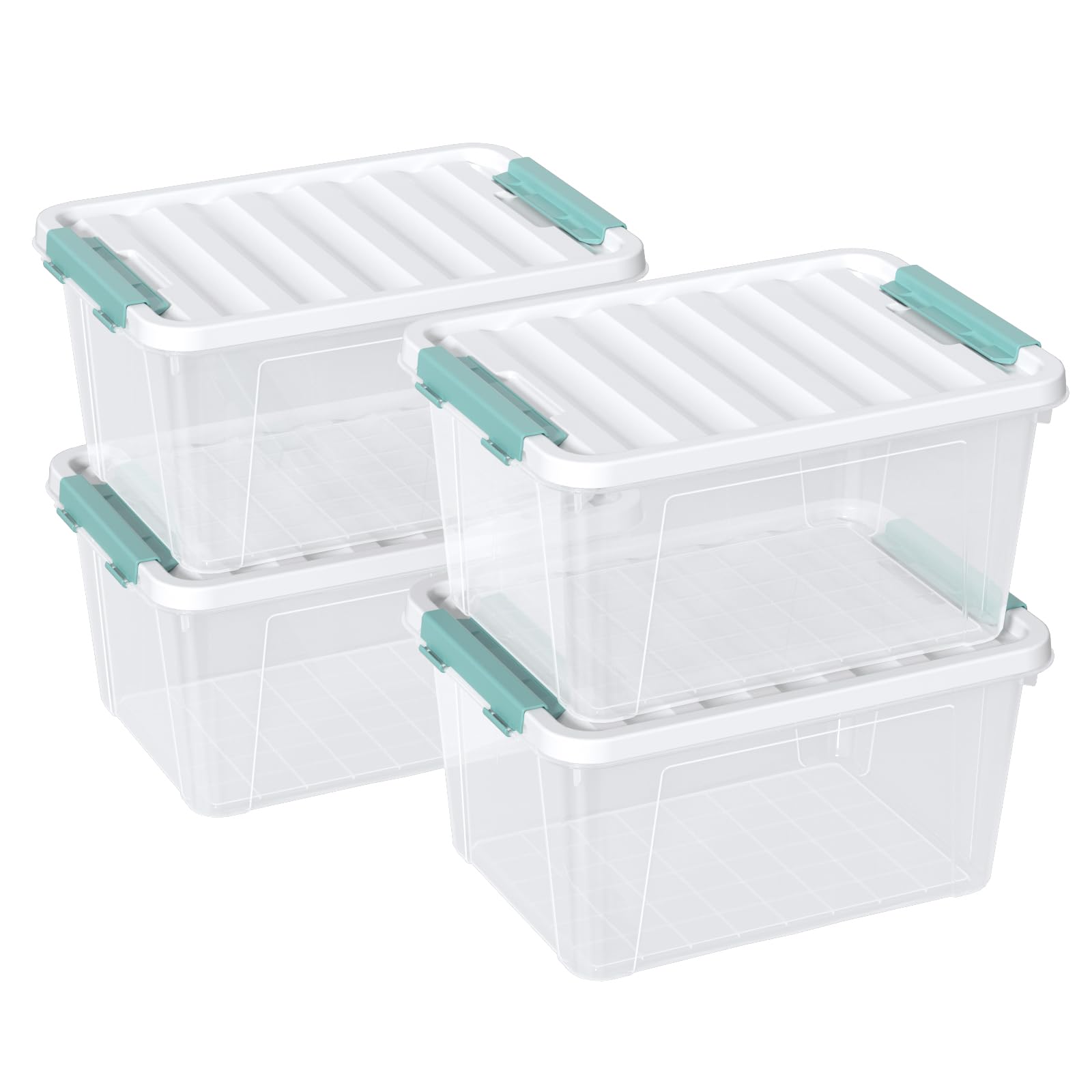 Nicesh 20 L Clear Latch Storage Box, 4 Pack Plastic Latch Storage Bins with Lid