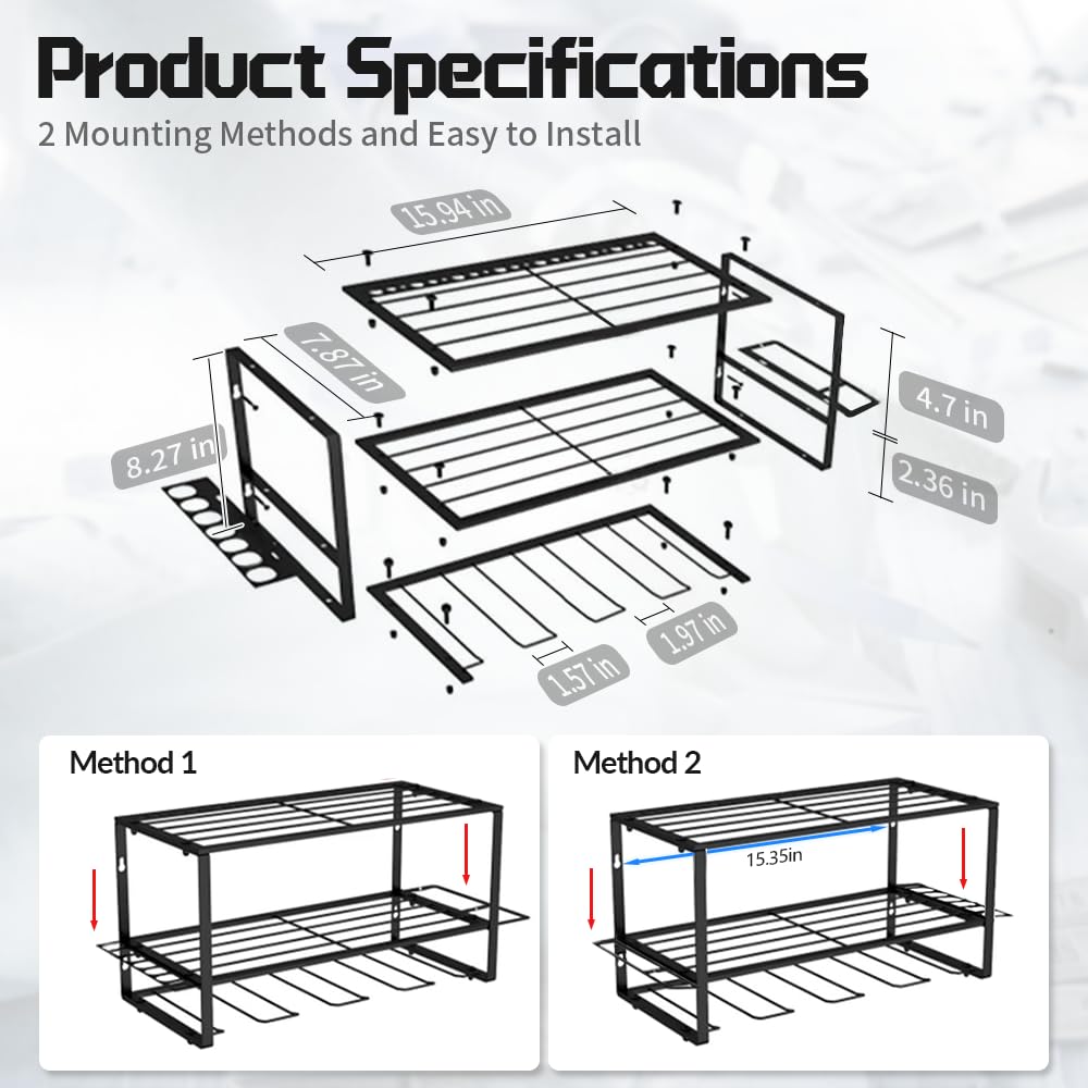 3-Tier Power Tool Organizer, Wall Mount Tool Holder with Charging Station, 4 Drill Holder Heavy Duty Metal Tool Shelf for Tool Storage Garage Workshop Tool Rooms