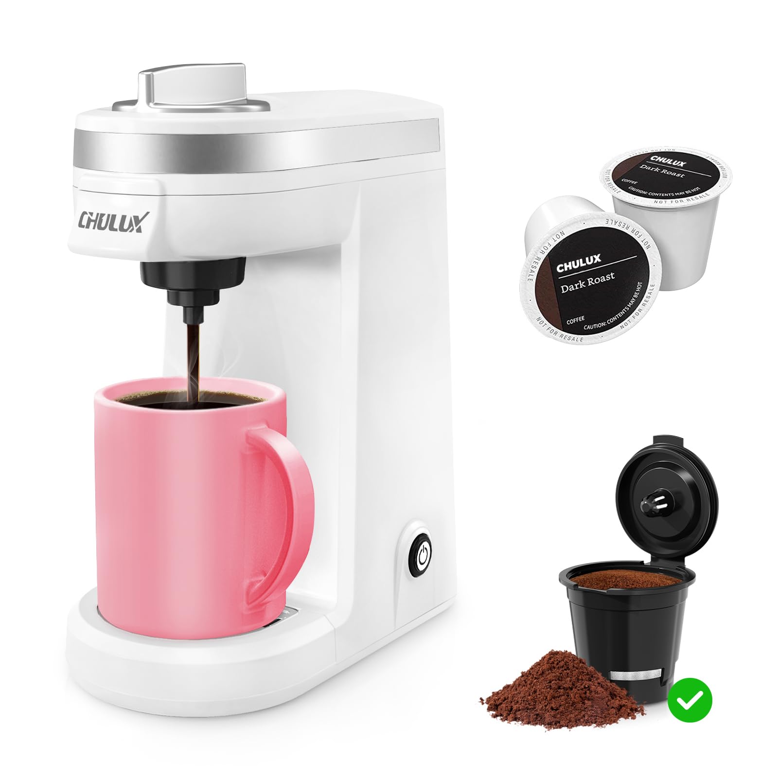 CHULUX 2 in 1 Mini Trip Coffee Maker for K Capsule & Ground Coffee, Single Serve Coffee Maker for One Cup Americano, Lightweight Pod Coffee Machine