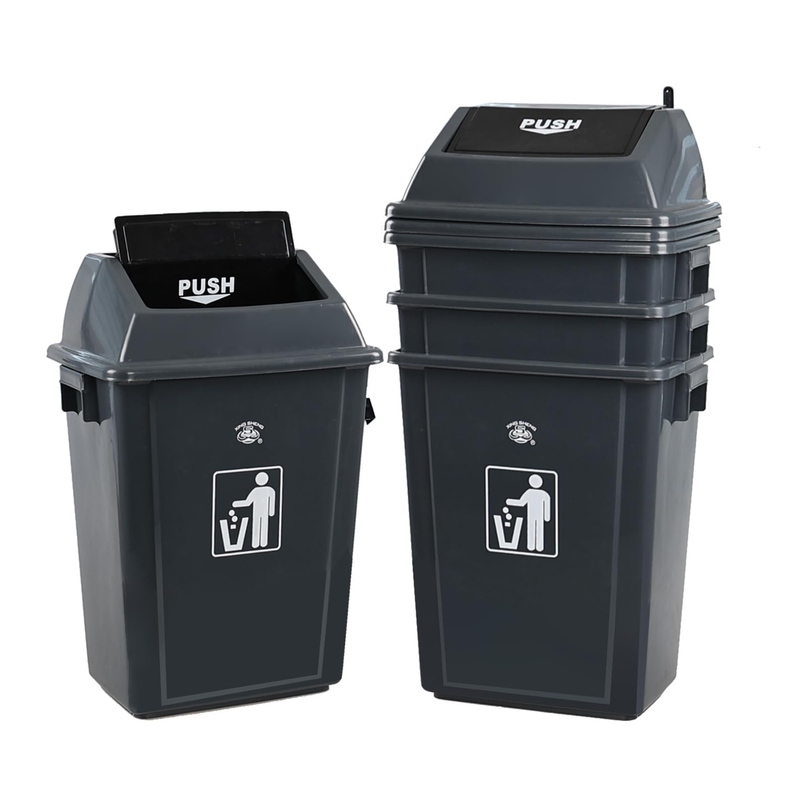 Afromy 4 Packs 13 Gallon Commercial Heavy-Duty Trash/Garbage Can, Swing Lid Waste Container for Home/Garage/Kitchen/Outdoor/Driveway