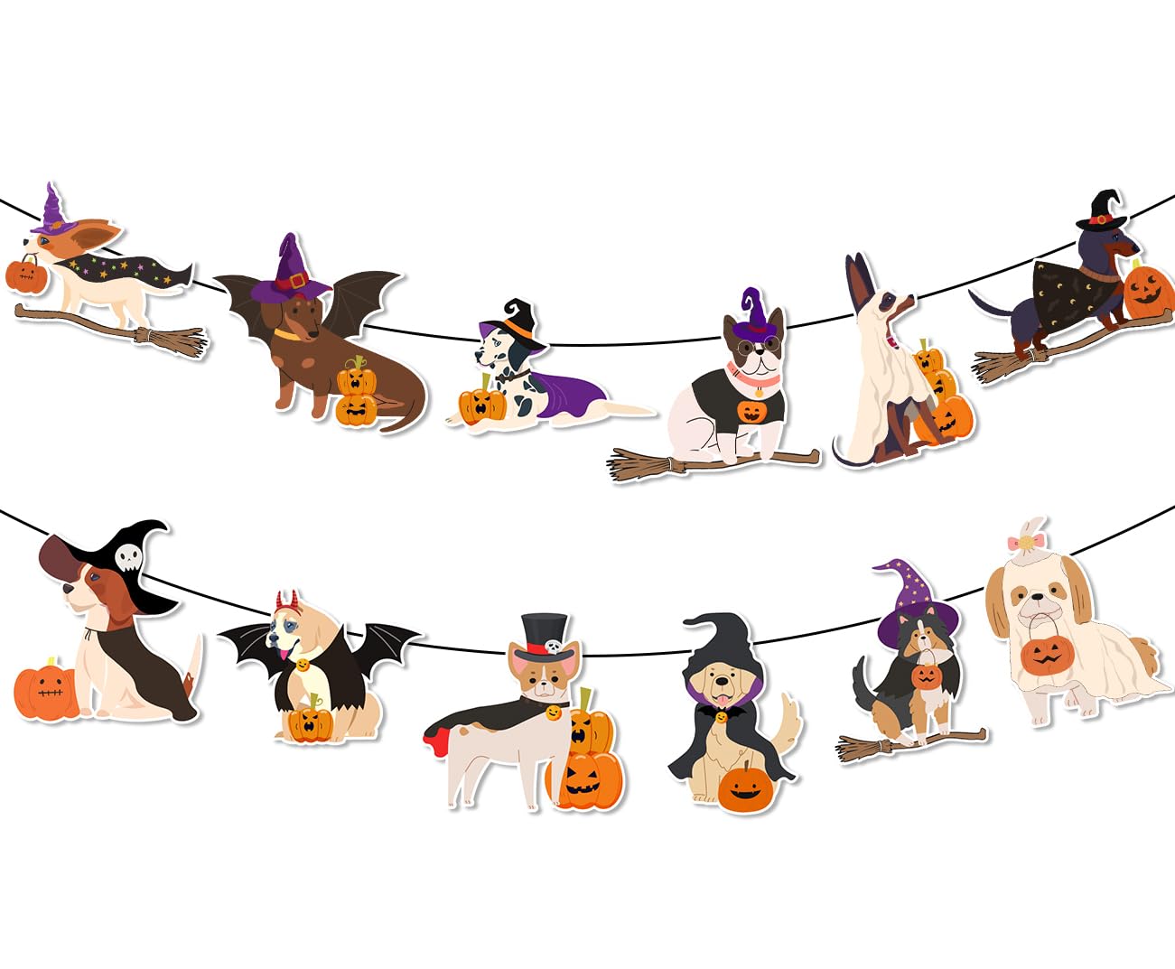 Halloween Party Decorations Halloween Banner Halloween Dog Garland Bunting Banner Cute Witch Hat Pumpkin Puppy Dog Hanging Banner for Halloween Birthday Holiday Party Wall Home Office Decor