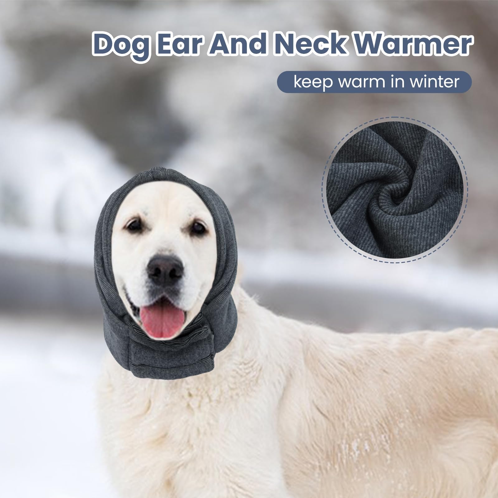 BRKURLEG Dog Ear Muffs, Dog Ear Cover for Anxiety Relief, Dog Calming Hoodie Head Cover Sleeves, Pet Hoodie, Pet Cats and Dogs Ear Protector, Grooming Bathing Warm Winter Dog Ear Scarf (Grey, L)