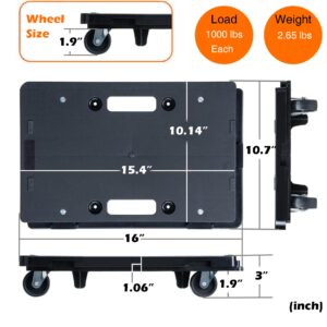 Furniture Dolly - Furniture Movers with Wheels, 16in-11in Moving Dolly 4 Wheels Heavy Duty, Small Flat Dolly Cart, Portable and Light Dollies, 1000lbs Capacity, 2 Pack, Grey