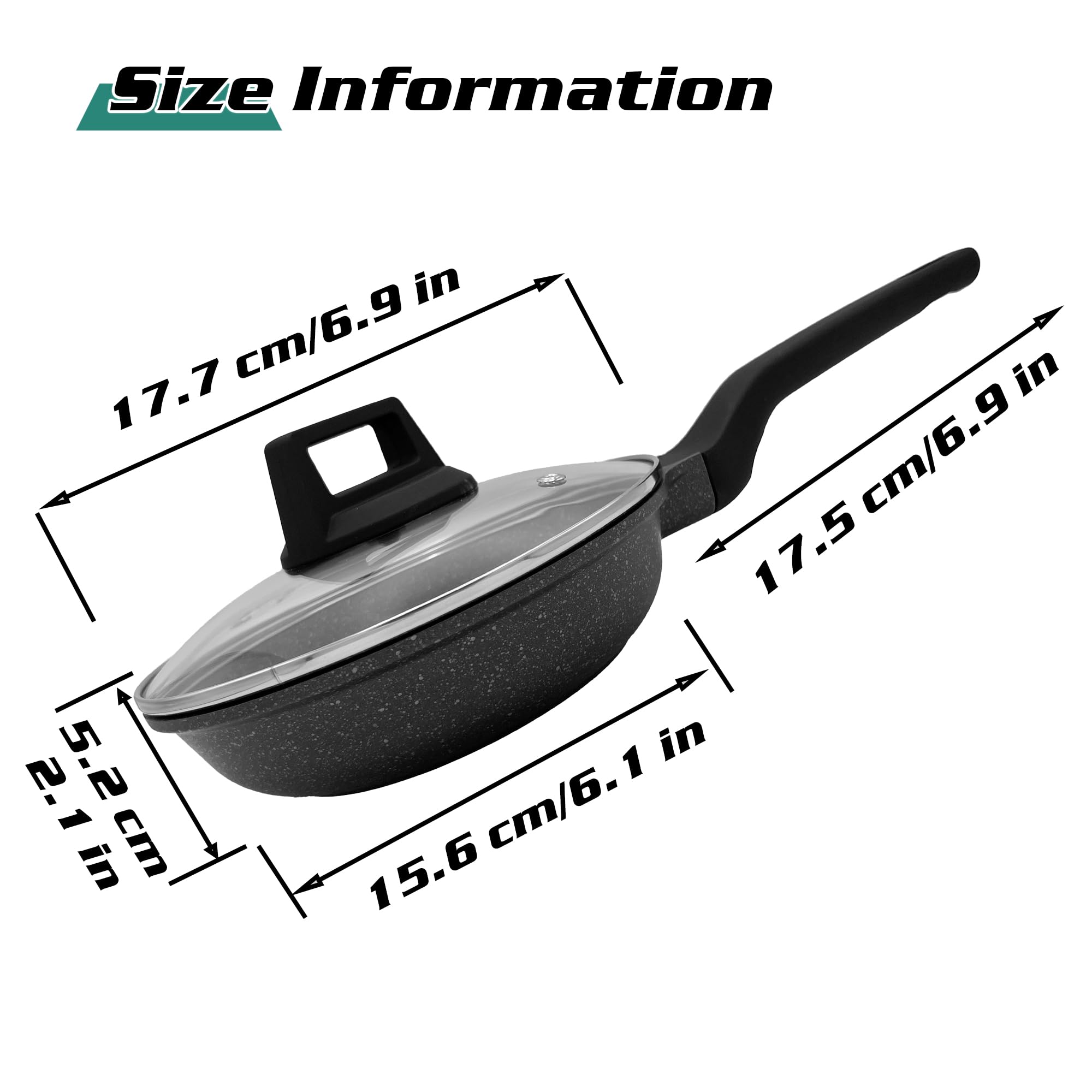 vivicreate cast aluminum deep fry pan with lid, Marble color non-stick coating, stainless steel bottom, long handle with rubber coating, European style deep fry pan, dishwasher machine (8 INCH)