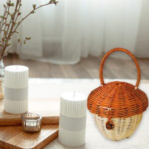 PRTECY Hand Woven Rattan Storage Basket Cute Acorn Shaped Small Handbag with Handle Decorative Woven Basket for Boys Girls Photography Props Storage Ornaments