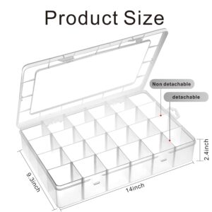 LZLMQSSA Large 24 Grids Plastic Organizer Box Adjustable Dividers,Clear Storage Box for Jewelry, Art DIY Crafts, Fishing Tackles, Beads and Small Parts(2 Pack)