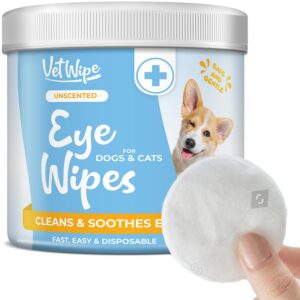 vetwipe dog eye wipes, cat face wipe, gently cleans and removes eyes discharge, crust, booger - tear stain remover for dogs - 100 count