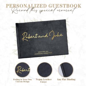 Personalized Wedding Guest Book, Elegant Hardcover Guest Sign in Book for Wedding Reception, Birthday, Graduation Party, Bridal & Baby Shower, Custom Guestbook with Gilded Edges & Gold Metallic Foil