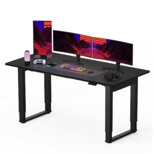 fitstand 4 legs standing desk with dual motor, large 63x30 inches electric adjustable height gaming desk with splice board, stand up home office desk computer workstation,black