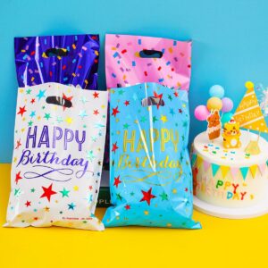 HABILE Large Plastic Aluminum Foil Gift Bags Bulk Kids Birthday Party Gift Bags with Handles (36 Pack)