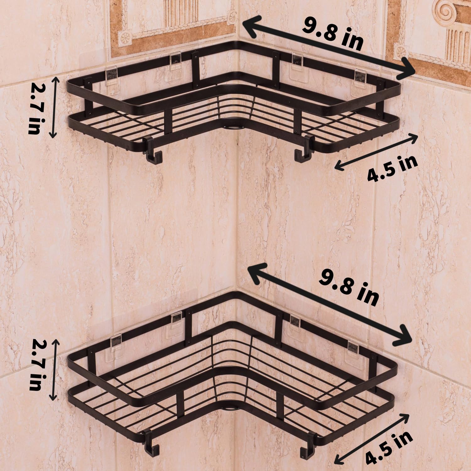 Generic Corner Shower Caddy Adhesive 2-Pack - Black Shower Organizer with Hooks | No-Drill, Rustproof Storage Baskets for Bathroom, Apartment, and Dorm