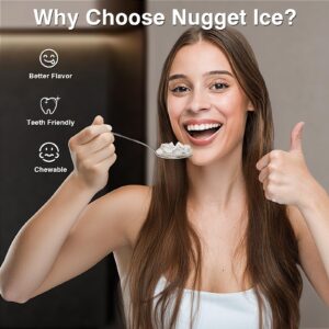 Nugget Ice Makers Countertop, Pebble Ice Machine with Chewable Pellet Ice, 34Lbs/24H, Self-Cleaning, Sonic Ice, One-Click Operation, for Kitchen,Office Stainless Steel Black