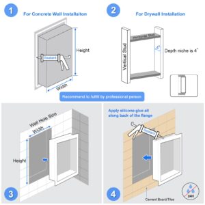 TSIBOMU Stainless Steel Shower Niche, 12" X 24" Shower Niche No Tile Needed, Nano Black Niche for Shower Wall for Bathroom & Bedroom Storage Over Mount Installation