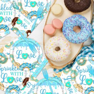 96 Pcs Donut Sprinkle Baby Shower Party Supplies Blue Sprinkled with Love Plates and Napkins Tableware Set Party Decorations for Boy Baby Shower Serve 24 Guests