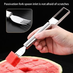 2024 Upgraded 2-in-1 Stainless Steel Fruit Cutter: Dual-Functional Fork & Knife with Ergonomic Round Handle for Fruits & Watermelon - Ideal Summer Kitchen Gadget for Home Use (B 1Pcs)