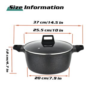 Vivicreate cast aluminum stock pot pan with lid, Marble color non stick coating, stainless steel bottom, long handle with rubber coating, dishwasher machine (9.5 INCH)