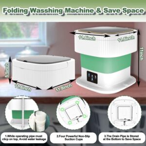 Portable Washing Machine, Small Washing Machine, Foldable Washer with Dryer, Mini Collapsible Laundry for Travel, Sutiable for Apartment, Dorm, Camping, RV, Underwears, Socks, Baby Clothes, Green