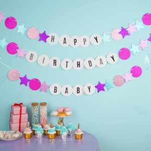 Customizable Friendship Bracelet Birthday Banner with 4 Black Letter Stickers - Pink & Purple Sparkle, Mermaid or Musical Birthday Bash Banner for Girls in My Birthday Era Singer Celebration