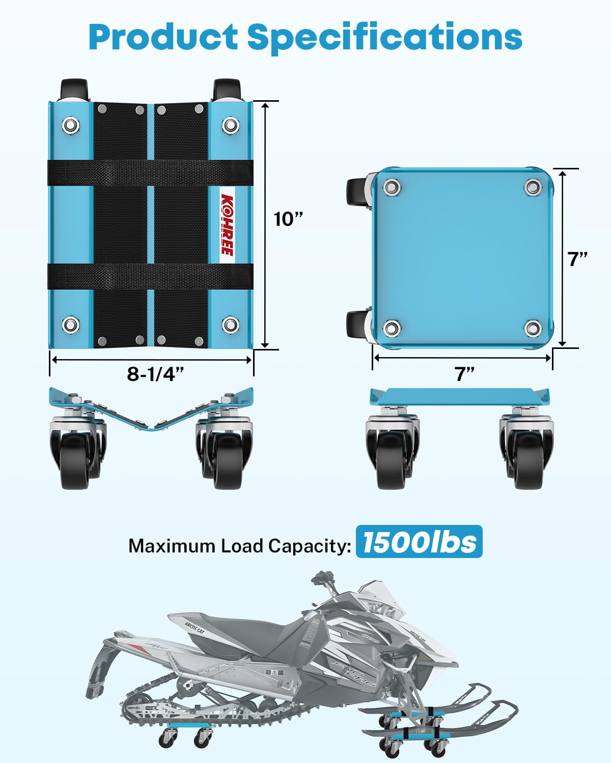 Kohree Snowmobile Dolly Set Heavy Duty, Carries up to 1500 lbs, 3PCS Snowmobile Dolly with an Extra Swivel Caster