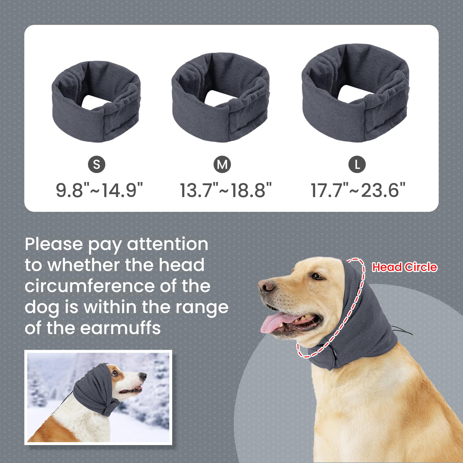 BRKURLEG Dog Ear Muffs, Dog Ear Cover for Anxiety Relief, Dog Calming Hoodie Head Cover Sleeves, Pet Hoodie, Pet Cats and Dogs Ear Protector, Grooming Bathing Warm Winter Dog Ear Scarf (Grey, L)