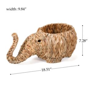 Synovana Rattan Storage Basket Elephant Wicker Storage Basket Animal Shaped Handwoven Water Hyacinth Rattan Storage Basket Organizer for Bedroom Living Room Laundry Room - Elephant