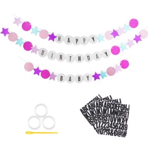 customizable friendship bracelet birthday banner with 4 black letter stickers - pink & purple sparkle, mermaid or musical birthday bash banner for girls in my birthday era singer celebration