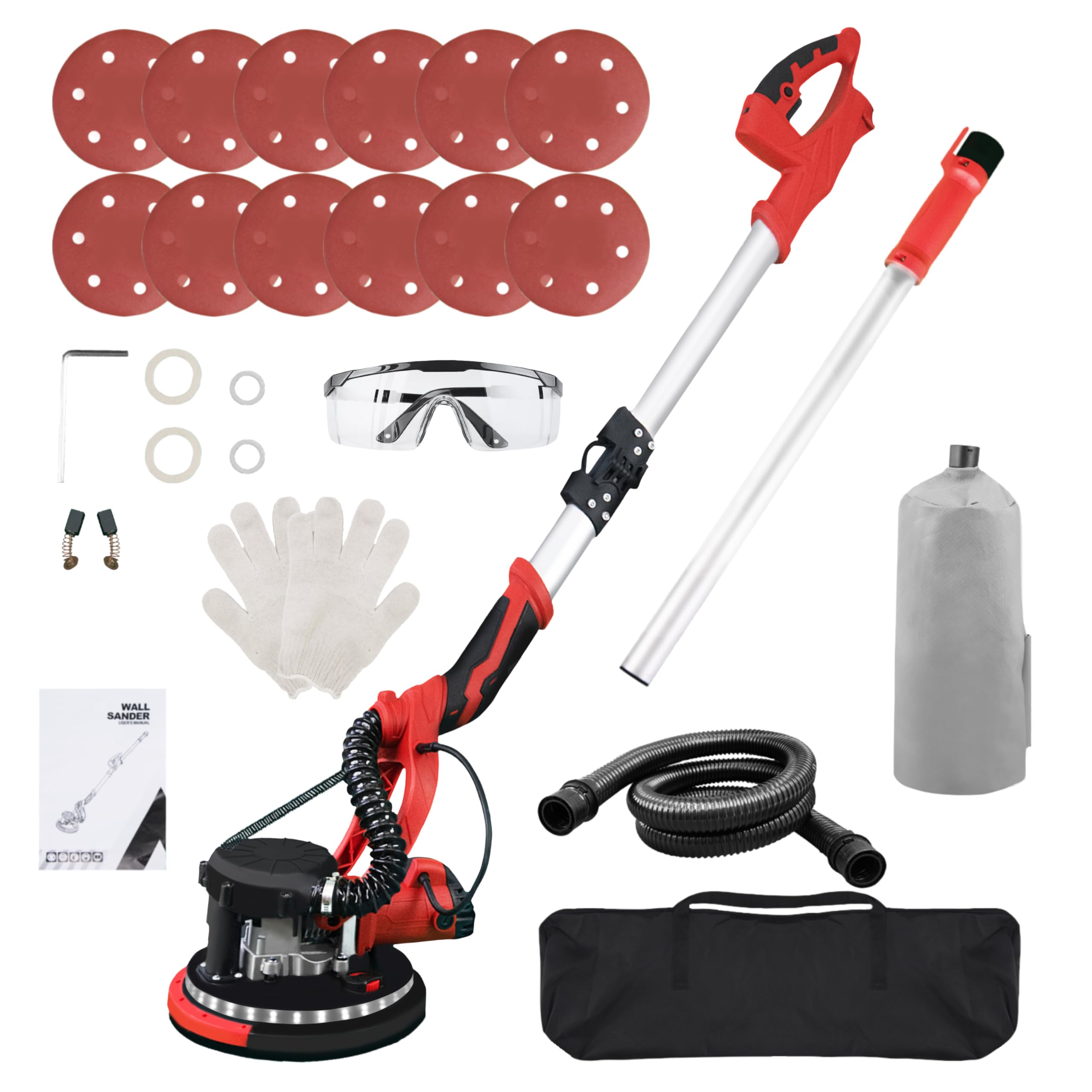 TurboVolt Drywall Sander With Vacuum Dust Collector,Variable Speed 800W Electric Sander,Popcorn Ceiling Removal Tool 800-1800RPM with Foldable Ceiling Sander,Extendable Handle,LED Light,Sanding Discs