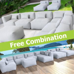 OPEAK Patio Furniture Set Bean Bag Eraclea 9C Outdoor Chairs Sectional Conversation Patio Set Daybed Furniture Outdoor Sofa Couch High Density Foam Filling Modern Comfy Patio Couch (Light Gray)