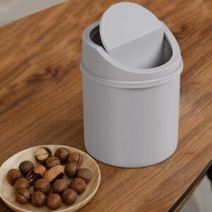 Hayixia 1-Pack 2 L Mini Desktop Trash Can with Swing Lid, Tiny Plastic Countertop Garbage Can, Grey