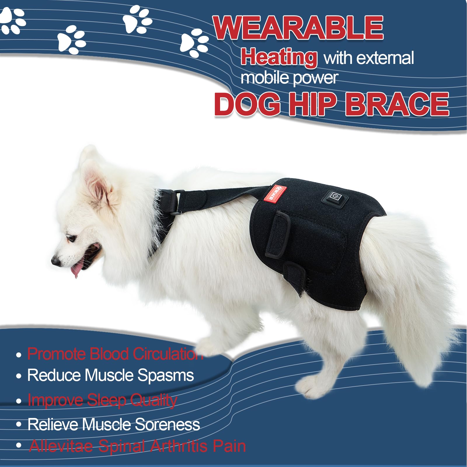 BUVUB Heated Dog Hip Brace Comes with Power Bank Heat Therapy for Dog with Hip Dysplasia, Arthritis, Hip Pain, Lower Back Pain, Weakness or Back Leg Limping(M)