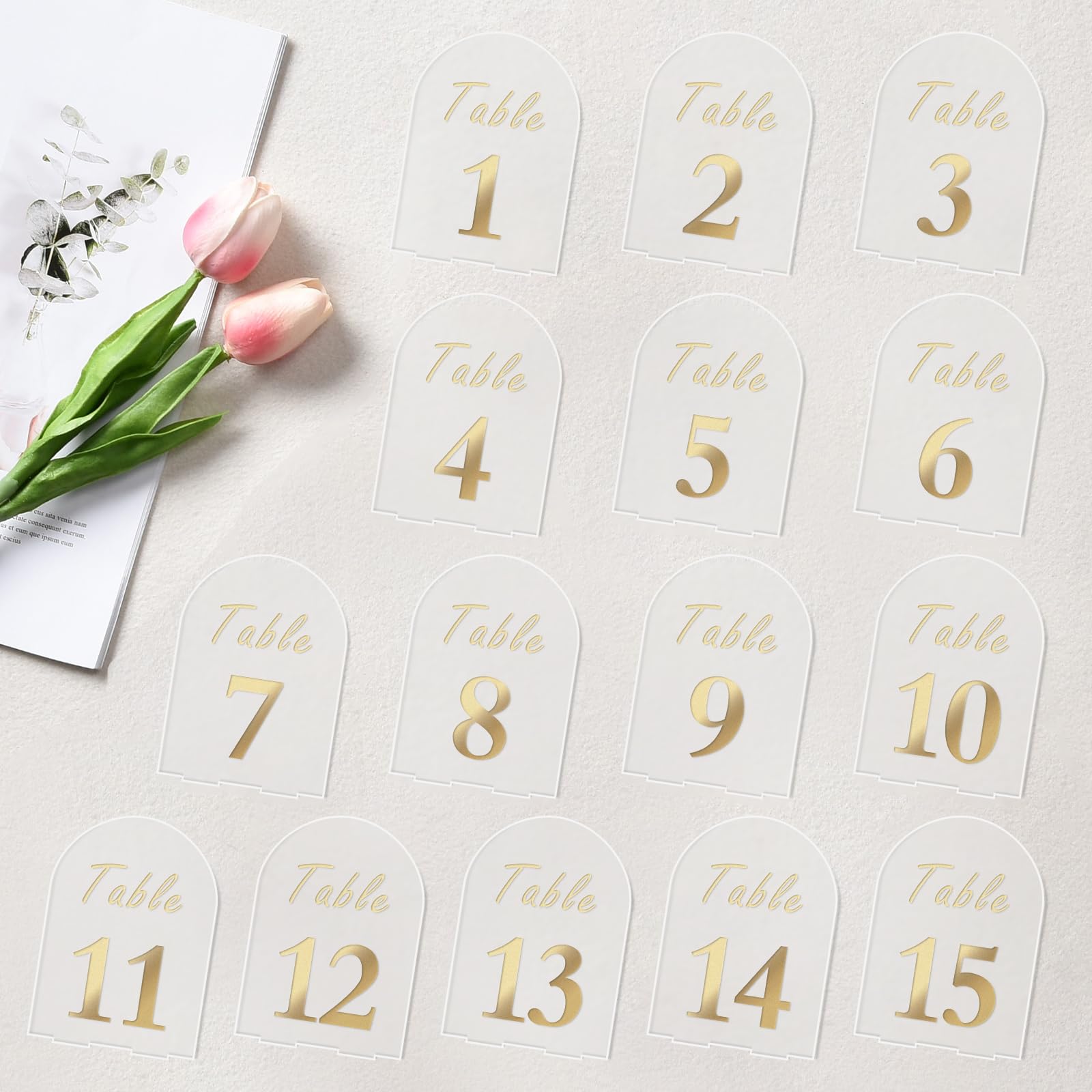 Kintkita Wedding Table Numbers 1-15, 5 X 7 Inch Acrylic Table Numbers for Wedding Reception Display,Gold Table Number Wedding Signs Stand For Anniversary, Event, Party,Wedding Table