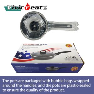 vivicreate cast aluminum deep fry pan with lid, Marble color non-stick coating, stainless steel bottom, long handle with rubber coating, European style deep fry pan, dishwasher machine (8 INCH)