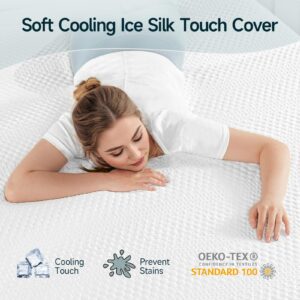 4 Inch Queen Size Gel Memory Foam Mattress Topper with Ice Silk Touch Cover, High-Density Bamboo Charcoal Foam Mattress Bed Topper, Washable Cover Pressure Relief, Soft Firmness CertiPUR-US Certified