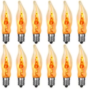 supernoor christmas flickering flame light bulbs,12 pack c18 flicker flame light bulbs e12 base 120 volts 1 watt for electric candle lamps window candelabra chandeliers christmas bulbs