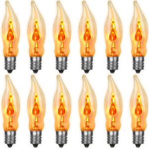 Supernoor Christmas Flickering Flame Light Bulbs,12 Pack C18 Flicker Flame Light Bulbs E12 Base 120 Volts 1 Watt for Electric Candle Lamps Window Candelabra Chandeliers Christmas Bulbs