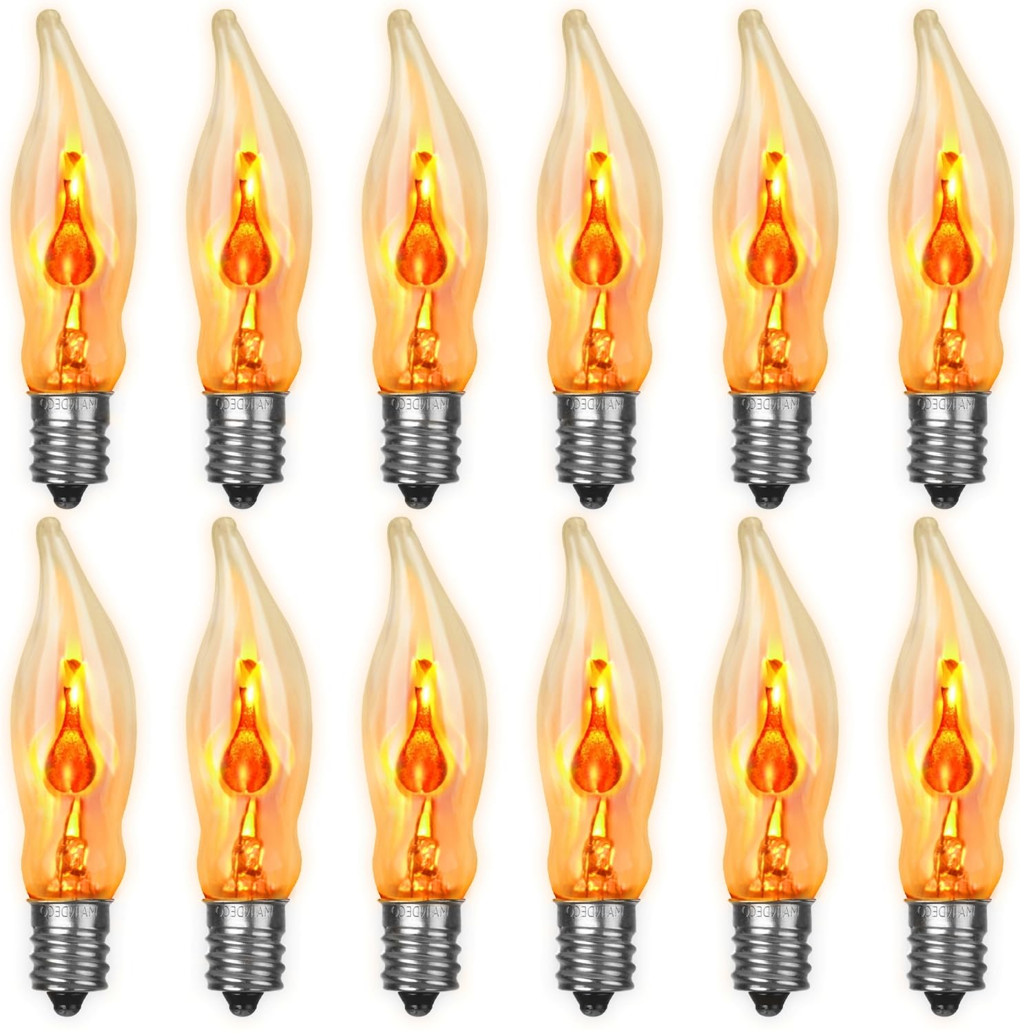 Supernoor Christmas Flickering Flame Light Bulbs,12 Pack C18 Flicker Flame Light Bulbs E12 Base 120 Volts 1 Watt for Electric Candle Lamps Window Candelabra Chandeliers Christmas Bulbs