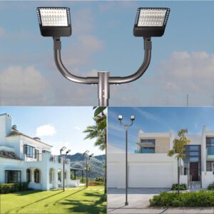 Lightdot Double Bullhorn Bracket for LED Parking Lot Light，180 Degree Mounting Bracket with 2-3/8" Slip Fitter Post Light for Dusk to Dawn Outdoor LED Shoebox Area Light Street Light