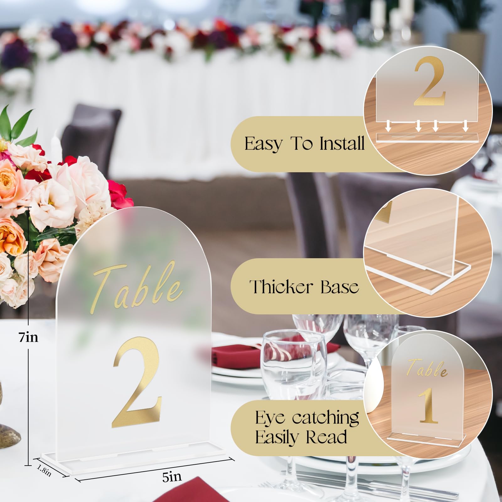 Kintkita Wedding Table Numbers 1-15, 5 X 7 Inch Acrylic Table Numbers for Wedding Reception Display,Gold Table Number Wedding Signs Stand For Anniversary, Event, Party,Wedding Table