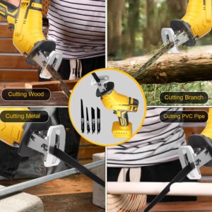 Cordless Reciprocating Saw Compatible With Dewalt 20V Max Battery, Electric Reciprocating Saw Variable Speed 0-3500 SPM, 4 Saw Blades,Power Reciprocating Saws for Wood/Metal/PVC Cutting